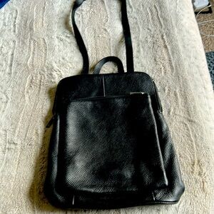Black leather Italian made backpack convertible
